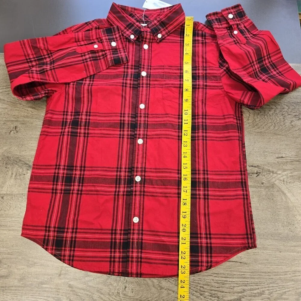 NWT Gymboree Dressed Up Button Up Shirt Size L 10-12 Red Black Plaid Holiday NEW